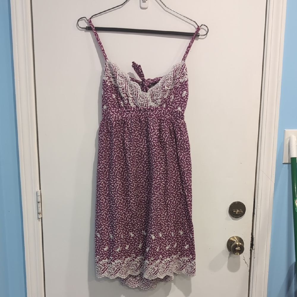 Johnny Martin Purple and White Floral Embroidered Lace Mini Dress Size Large